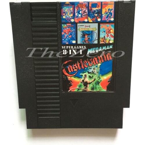 8 in 1 Video Game Card Mega Man 123456 Castlevania in 1 for 8 Bit 72 Pin System Console EU/US Universal Version Game Player