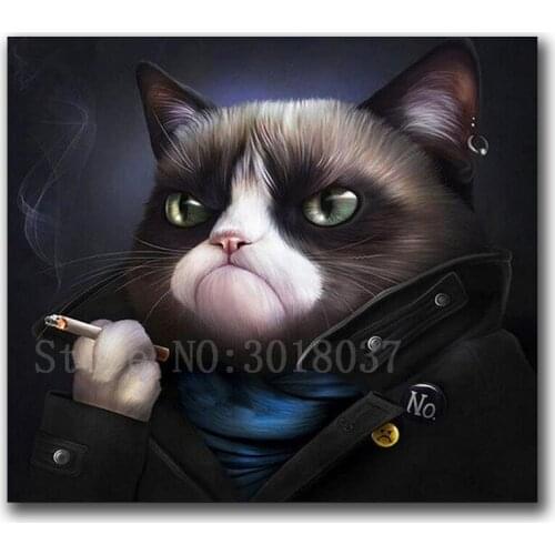 Diamond Mosaic Diy Diamond Embroidery Cat In Clothing And Smoking Full Diamond Painting Cross Stitch Rhinestone Home Decorations