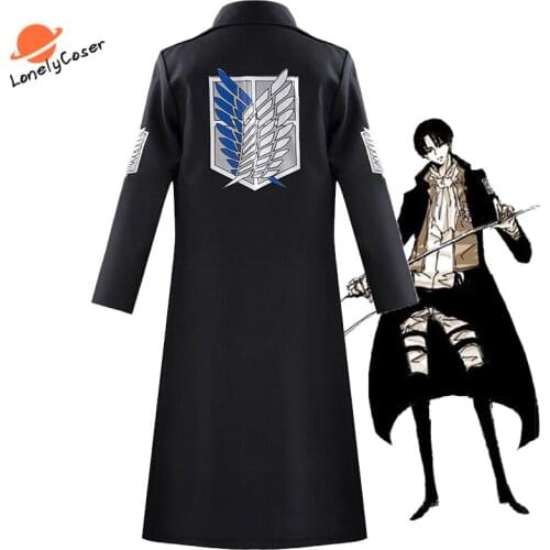 Anime Attack on Titan Levi Ackerman Cosplay Costume Eren Jaeger Black Long Trench Shingeki No Kyojin Scouting Legion Jacket