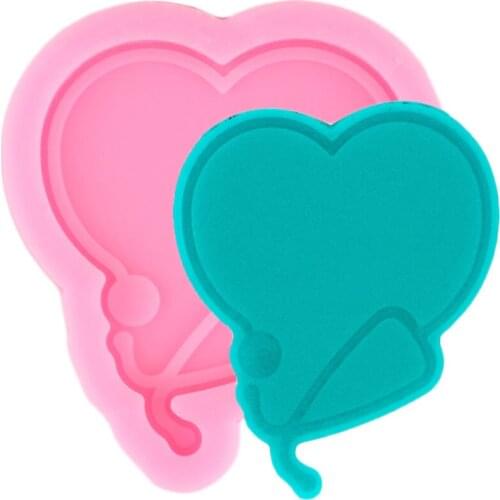 Shiny Glossy Doctor Stethoscope Love Heart Phone Grip Silicone Mold Badge Reel Keychain Epoxy Resin Molds Necklace Jewelry Mould