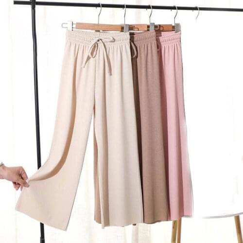 Ice Silks Wide Leg Pants Loose Fitting High Waist Straight Leg Casual Trousers for Women Summer LXH