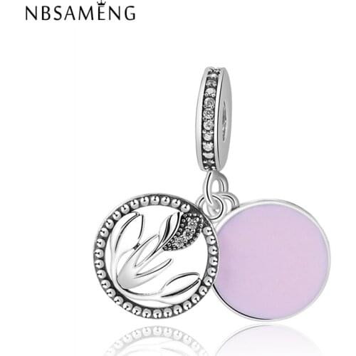 Enamel Charms 925 Sterling Silver Fit Bracelet International Womens Day Necklace Pendant Flower Charm Jewelry Making