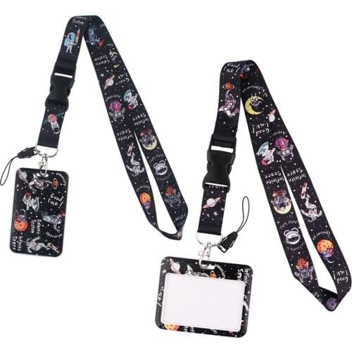 ER811 Astronaut Space Exploration Personality ID Card Holder Bus Card Holder Staff Card Lanyard For Phone DIY Hang Rope