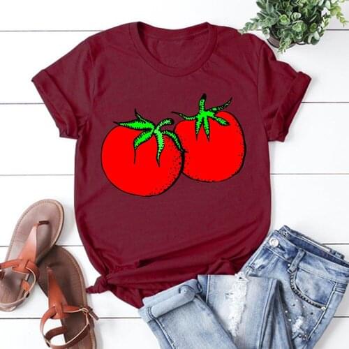 Tomato Printing T Shirt Summer Women Short Sleeve Leisure Top Tee Casual Ladies Female T Shirts Woman Clothing TX8262
