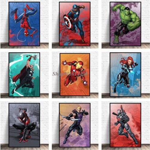 Canvas Painting Marvel Movie Avengers Superhero Anime Ironman Spiderman Poster Print Wall Art Picture for Living Room Home Decor