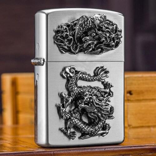 Chief Kerosene Lighter Creative Nostalgic Retro Three-Dimensional Relief Sticker Dragon Fish Smoking Business Gift