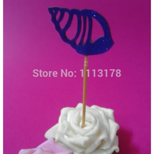 Royal blue Glitter Cupcake Toppers - bridal shower cupcake toothpicks party ocean wedding Conch birthday decorations