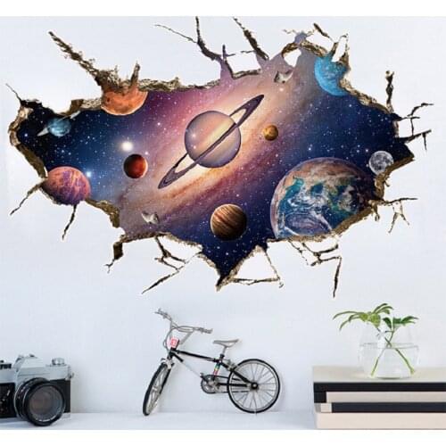 Space Galaxy Planets Wall Sticker Waterproof Vinyl Art Mural Decal Universe Star Wall Paper Kids Room Decorate