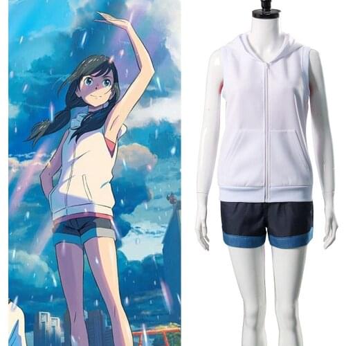 Weathering with you Amano Hina T-shirt Tops Hoodie Shorts Uniform for Girls Halloween Anime Cosplay Costume