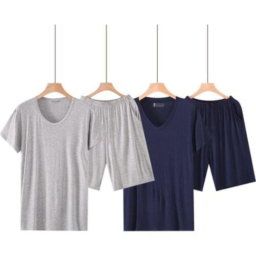 Plus Size 6XL Summer Modal Short Sleeved Mens Pajamas Sets Male Pajama Set Solid Thin Pajama For Men Sleepwear Suit Homewear