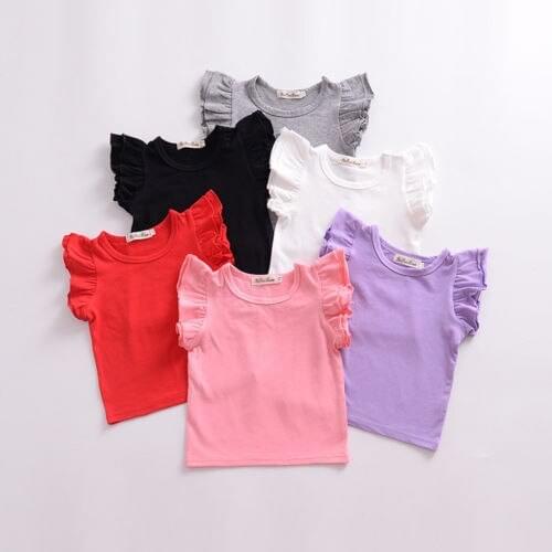 Summer 2018 Newborn Toddler Baby Kids Girls Boy Flying Sleeves Solid Cotton Tops T-Shirts Casual Outfits