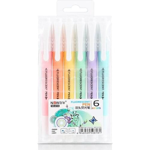 6 Assorted Color Highlighter Pen Set Double Sided Ended Thick Thin Tip for Student Home Office EM88