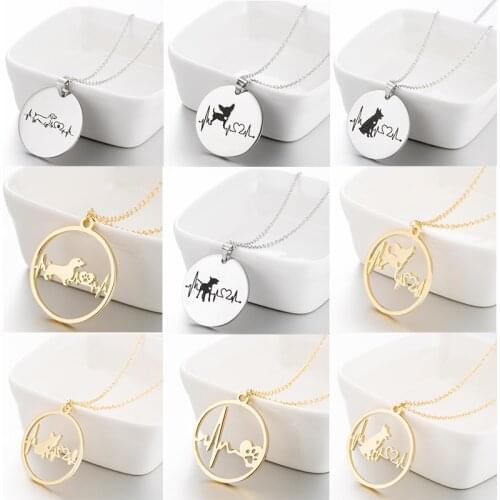 Fashion Stainless Steel Cute Dog Necklace Lady Hollow Love ECG Heartbeat Shepherd Dog Pendant For Girl Best Valentines Day Gift