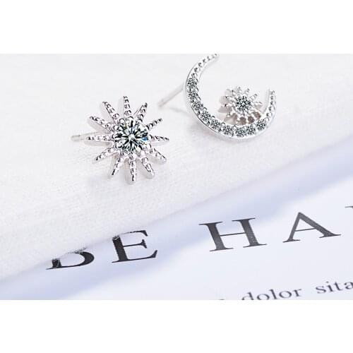 Fashion Trend Stud Earrings Asymmetric Stud Earrings Shiny Zircon Stud Earrings Retro Moon Jewelry Personality Vintage Jewelry