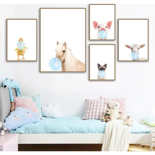 Cartoon Horse Cat Penguin Duck Mouse Balloon Wall Art Canvas Painting Nordic Posters And Prints Wall Pictures Kids Room Decor