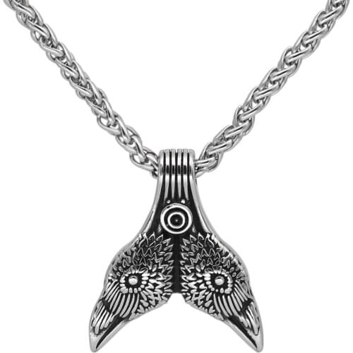 Men Nordic Amulet Raven Skull double side Viking necklace with valknut gift bag