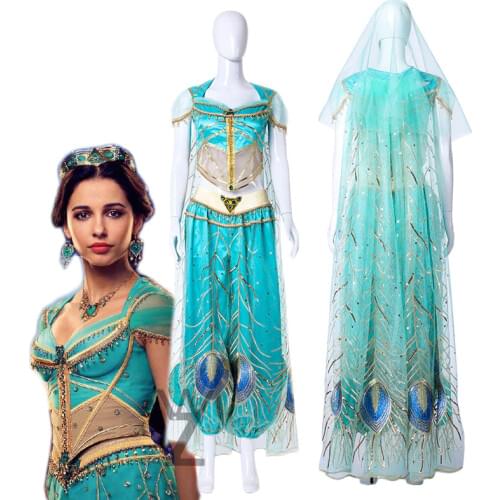Fancy Jasmine Princess Dress Crown Aladdin Film Cosplay Costume Women Lamp Pants Full Set with Cloak Halloween Costume for Kids