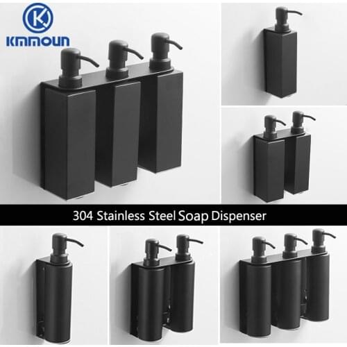Round/Square Black Liquid Soap Dispensers 304 Stainless Steel Wall Mounted Bathroom Liquid Hand Soap Dispenser