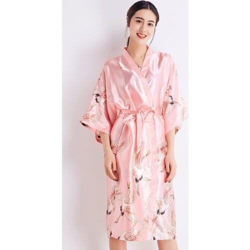 Sleepwear Home Clothing Bride Wedding Robe Casual Print Kimono Bathrobe Gown Half Sleeve Women Nightdress Pink Sexy Pajamas