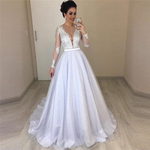 New Scoop Long Sleeves Ball Gown Wedding Dresses With Lace Appliques Custom Made Bridal Gowns European Fashion Bride Dress