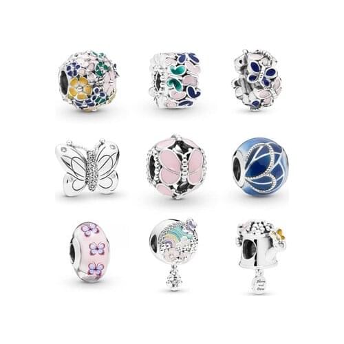 Pandoras new butterfly flower series large hole alloy diy loose beads accessories