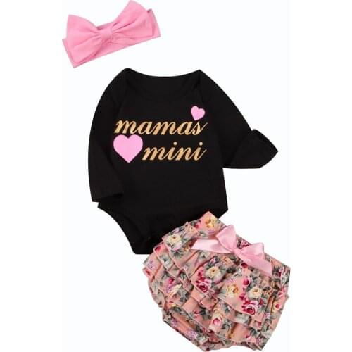 Baby Girl mamas mini Clothes 3Pcs Newborn Kid Romper Jumpsuit Bodysuit+Ruffles Diaper Cover Pants Outfit