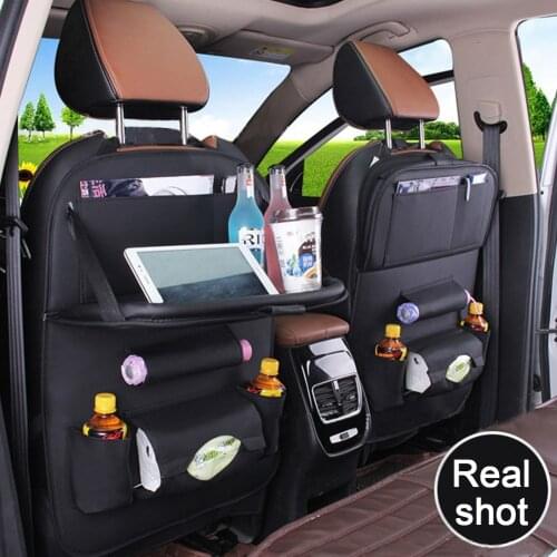 1pcs Car Seat Back Organizer with Folding Table Dining Tray Car Travel Backseat PU Storage Bag Storage Pocket Stowing Tidying