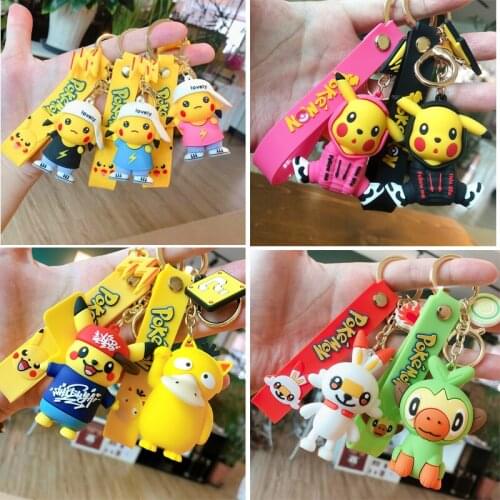 Genuine Pokemon Keychain Pikachu Squirtle Psyduck Keychain Model Women Bag Charm Trinket Car Keychains Christmas Gifts