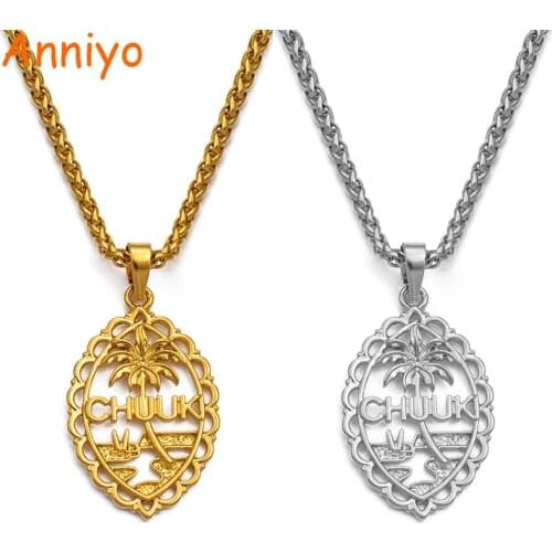 Anniyo Micronesia Chuuk Pendant Necklaces for Women Men Girls Gold Color Jewelry Ethnic Party Accessories #226006