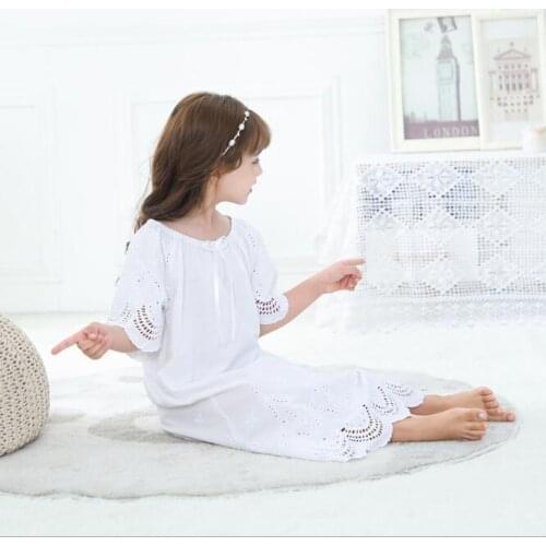Girls Pajamas Dress 2021 Summer New Baby Girl White Hollow Lace Cotton Pajamas Dresses Children Sleepwear Dress Kid Home Clothes