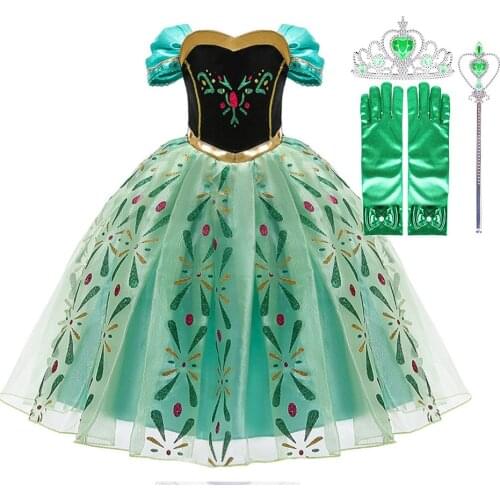 Little Girls Princess Dresses Snow Queen Anna Costume Children Halloween Cosplay Clothes Kids Birthday Party Carnival Disguise