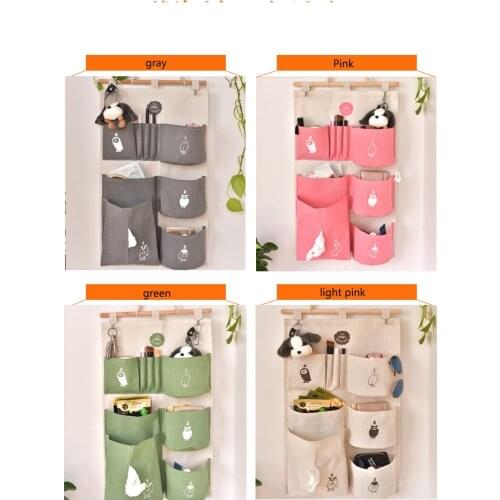 Punch-free storage hanging bag Dormitory fabric multi-layer storage bag Simple cloth wall-mounted storage bag Cotton and linen