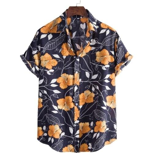 Plus Size Hawaiian Aloha Shirt Men Hipster Floral Print Short Sleeve Beach Shirts Men Clothing Harajuku Casual Chemise Homme XXL