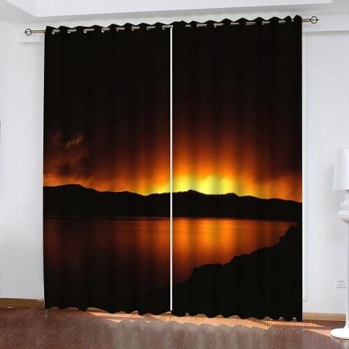 Luxury Blackout 3D Window Curtains For Living Room gold sunset curtains 3d stereoscopic curtains