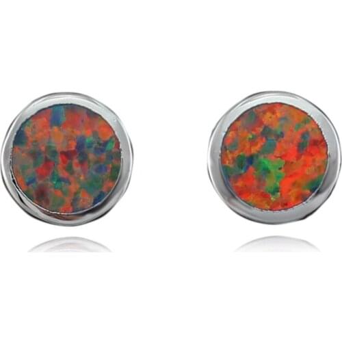 Wholesale Retail Orange Fire Opal Silver Plated Ear Stud Earrings for Women OE256 Free Gift Box