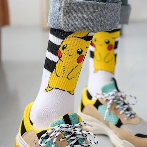 Takara Tomy Pokemon Cartoon Cute Cotton Socks Anime Surrounding Pikachu Middle Tube Couple Socks Cosplay Toy Christmas Gifts