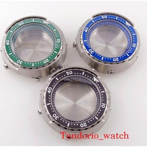 Sappire Glass 46.5MM Diving Watch Case 20ATM Waterproof Undirectional Bezel Stainless Steel For NH35A SKX007 Crown at 4 o'clock