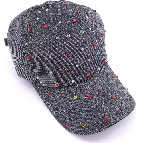 Vintage Women Colorful Rhinestones Baseball Caps And Hats Autumn Shinny Cotton Snapback Adjustable Hats For Ladies Girls