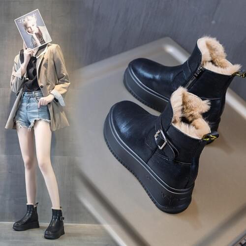 Swonoc Genuine Leather Snow Boots Women Platform Sneakers Winter Plush Fur Warm Shoes New Female Winter Ankle Boots Sliver