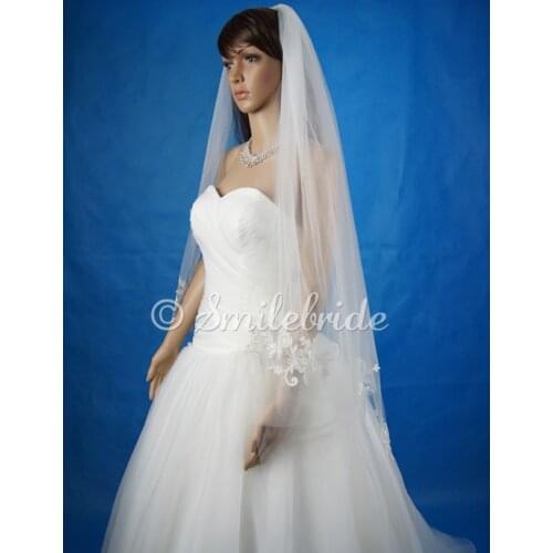 2 Layer White/Ivory Cut Edge Wedding Veil Lace Bride Veil Blusher Veil Cheap bridal Veil