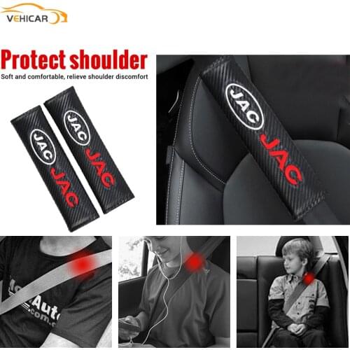 VEHICAR 2PCS Seat Belt Covers CarbonFiber Car Seat Belt Cover Seatbelt JAC Car Logo Knitting Vehicle Accessories