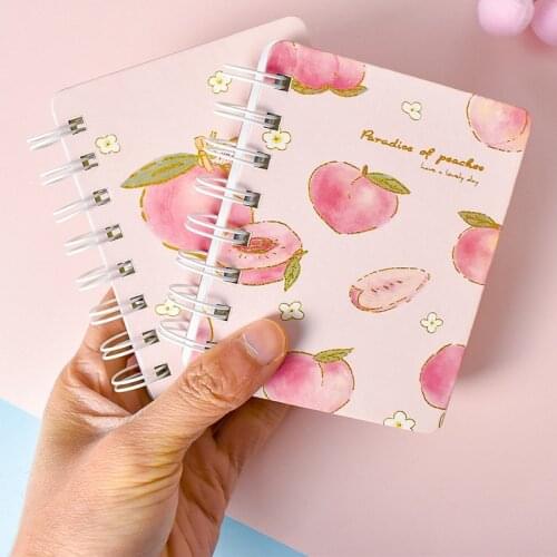 Kawaii sweet peach coil notebook learning office supplies horizontal line inner page pocket notebook 1 pcs style random delivery