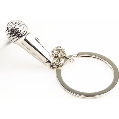 Chic Alloy Creative 3D Microphone Keychain Women and Mens Unisex Phone Bag Car Fashion Keyring Pendant Gift For Friends