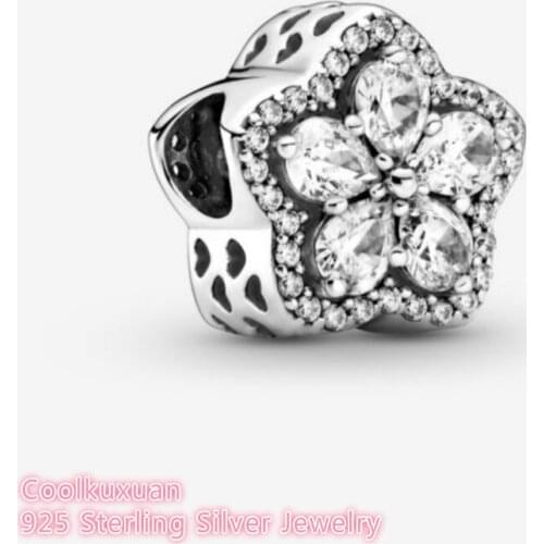 Original 100% 925 Sterling Silver Sparkling Snowflake Pave Charm beads Fits Brand bracelets Jewelry Making