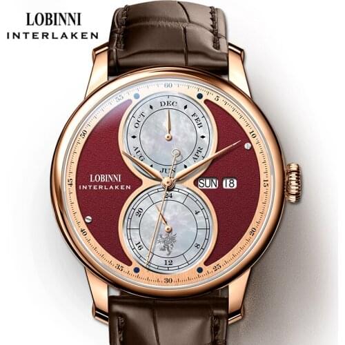 LOBINNI Top Brand Luxury Mens Watches Seagull Movement Men Mechanical Automatic Watches Sapphire Glass Waterproof Watch