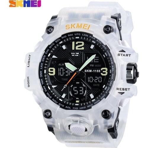 SKMEI Luminous Dual Display Men Sports Watches Male Quartz Wristwatch Stopwatch Auto Date Alarm Electronic Clock 1155B New Color