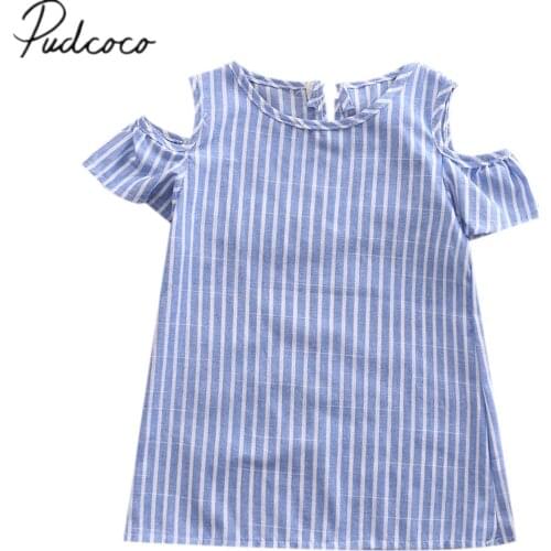 Citgeett Fashion Floral Kids Infant Baby Girl Summer Striped Blue Sundress Dress Party Bowknot Dress Clothes 2-7Y SS