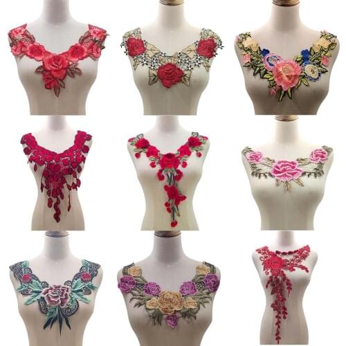Colorful Lace Neckline Collar Clothing Badge Embroidery Applique DIY Handmade Lace Fabrics for Sewing Collar Crafts Scrapbooking
