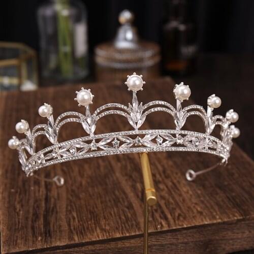 Crystal Pearl Tiara Crown Hair Accessories Wedding Crown Headwear Pearl Head Piece Crown Headband For Bride Tiaras Queen Diadem