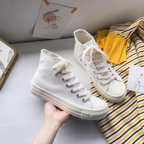 High-Top Canvas Shoes Women Ulzzang All-match Summer Ins Fashion Sneakers Casual Shoes Girls student White Low shoe